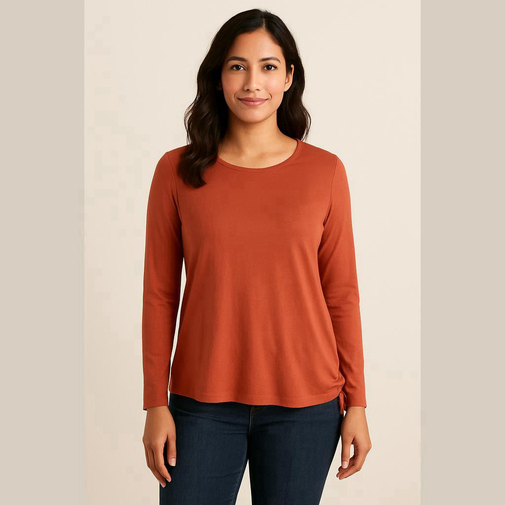 Eileen Fisher Petite Red Crew Neck Long Sleeve Tee PXS